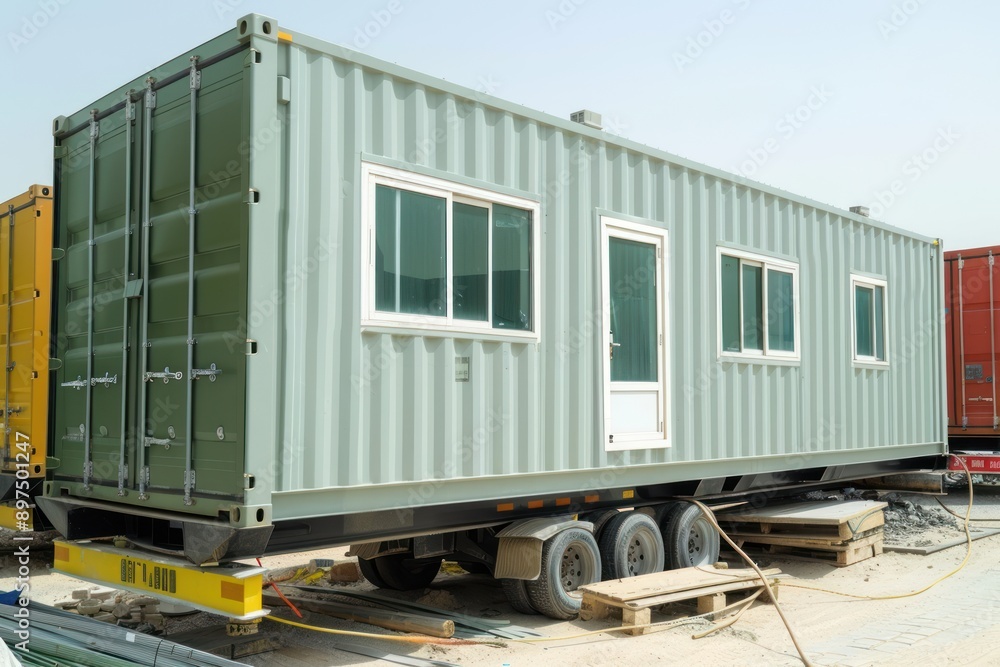 Mobile office buildings or container site office for construction site. Shipping container. Portable house and office Mobile office buildings or container site office for construction site. Shipping container. Portable house and office