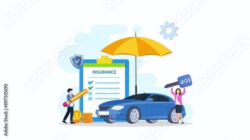 Risk management, car insurance vector cartoon animation in 4K UHD 3840x2160
