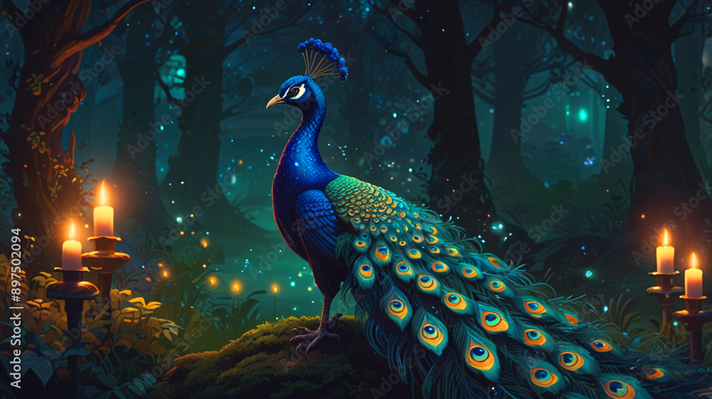Fototapeta premium a picture of a beautiful peacock in the forest