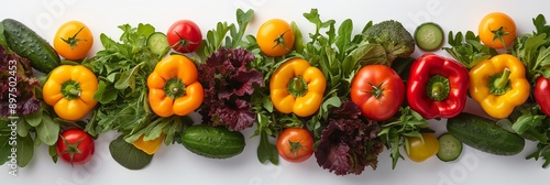 A vibrant produce assortment including lettuce, tomatoes, broccoli, and peppers.