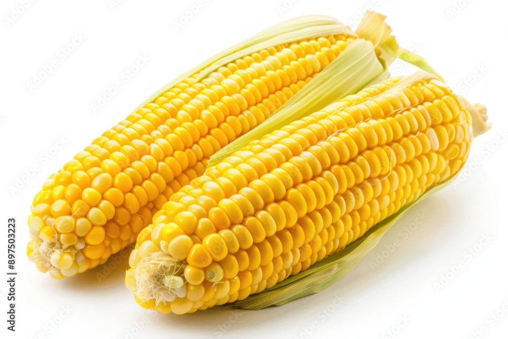 Raw corn on the cob on white isolated background Raw corn on the cob on white isolated background