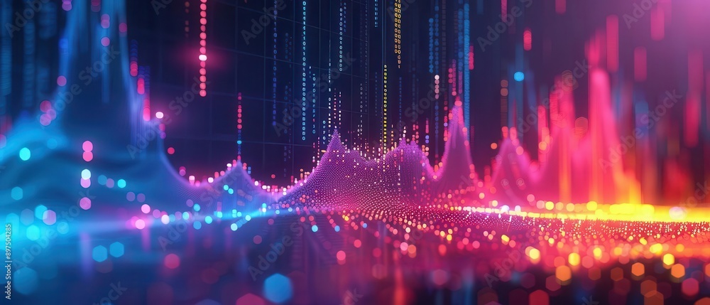 Obraz premium Financial report elements with holographic patterns composite on a low poly background