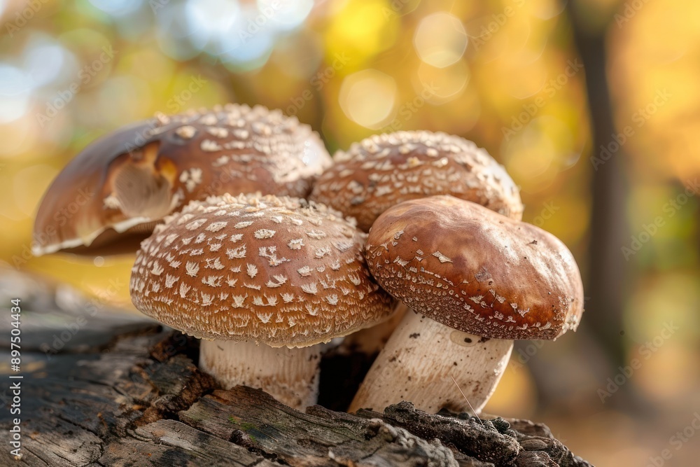 Shiitake mushrooms on a dead beech trunk. Healthy food. Organic mushrooms Shiitake mushrooms on a dead beech trunk. Healthy food. Organic mushrooms