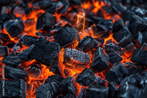 smoldering burning coals close up hot background