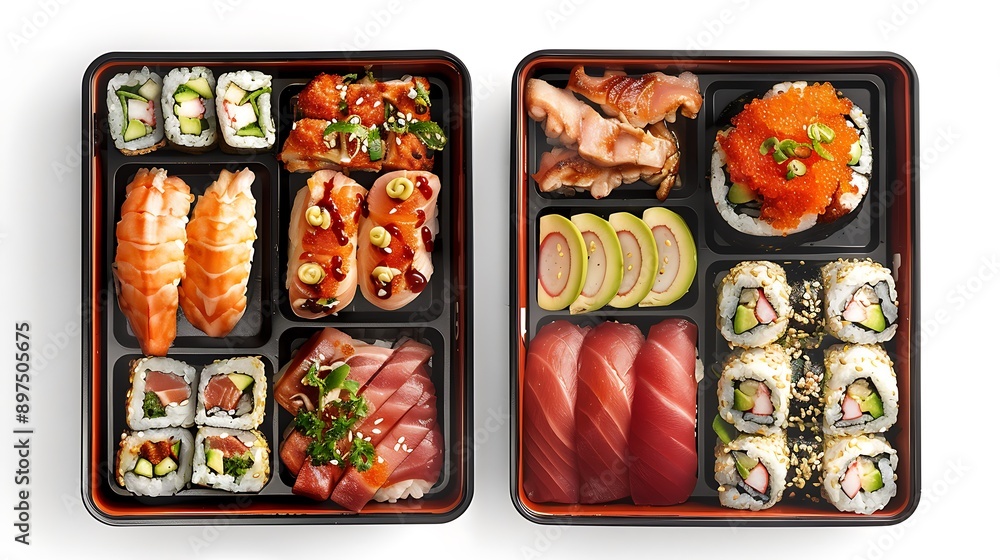 Assortment of Sushi and Sashimi in a Bento Box Assortment of Sushi and Sashimi in a Bento Box