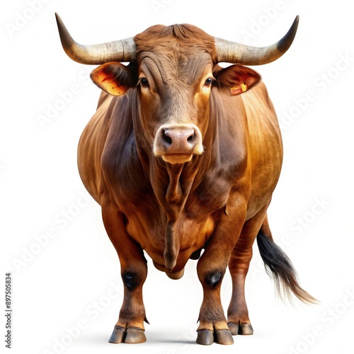 Brown Bull Standing on White Background. Generative AI
