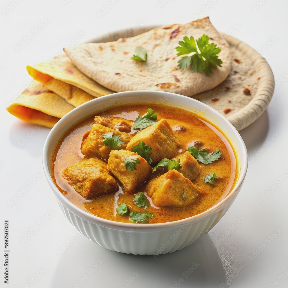 Delicious Chicken Curry Soup Served With Roti Bread. Generative AI Delicious Chicken Curry Soup Served With Roti Bread. Generative AI