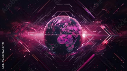 Wallpaper Mural Arrows intersecting over a globe, symbolizing global expansion, cyberpunk style, dark palette Torontodigital.ca