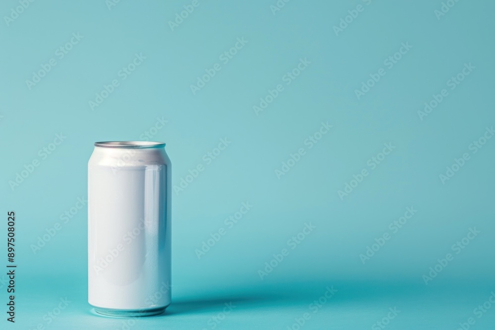 White metal can on a ice blue isolated background, mockup, template White metal can on a ice blue isolated background, mockup, template