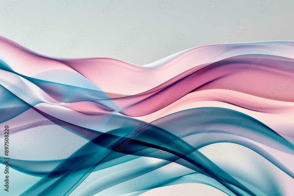 Fototapeta premium Abstract fluid waveforms in pastel colors, creating a soft and ethereal design. Perfect for tech or creative projects.