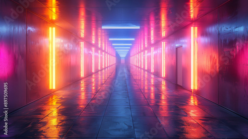 Futuristic neon light corridor