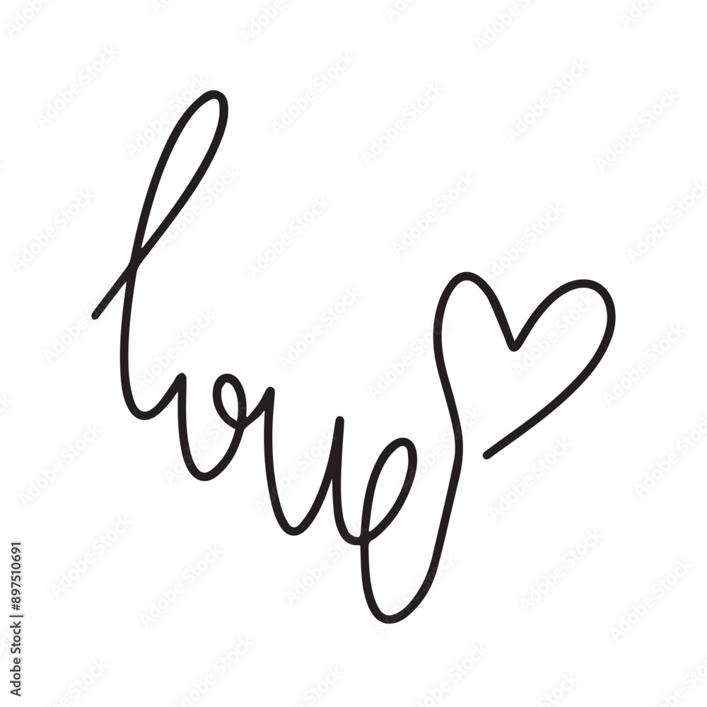 Obraz premium Continuous one line drawing of a heart and the inscription love. Valentine's Day concept. Fashionable minimalist illustration. Vector.