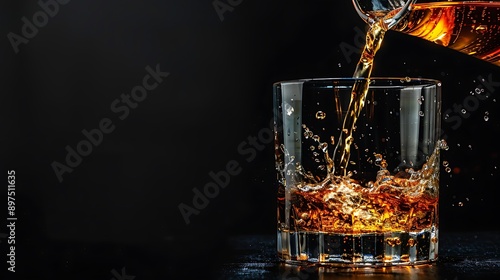 Whiskey on the Rocks, Golden Liquid with Ice Cubes