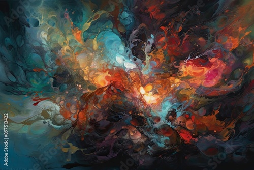 A vibrant abstract organic form that blends fluid, realistic, and fantastical elements photo