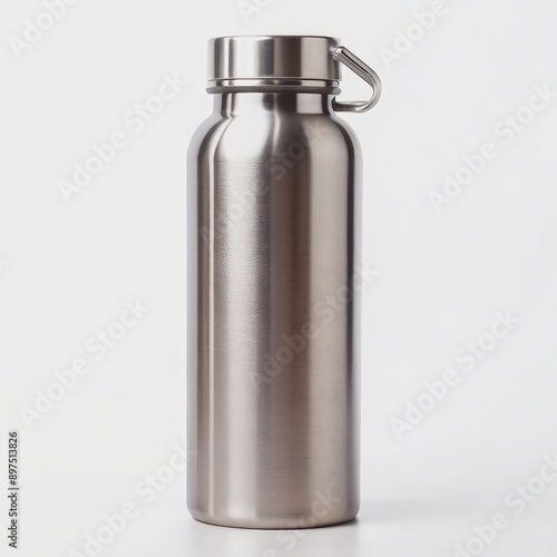 Empty Stainless Steel Water Bottle on White Background. Generative AI