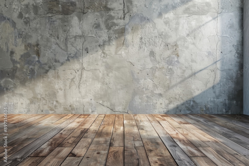 Fototapeta premium Empty room with wooden floor and concrete wall