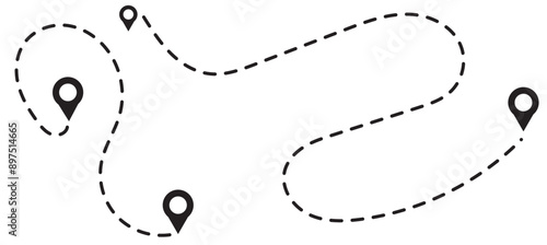 Route icon between two points with dotted path and location pin. Location pointer continuous one line drawing. GPS navigation line route mark. eps 10