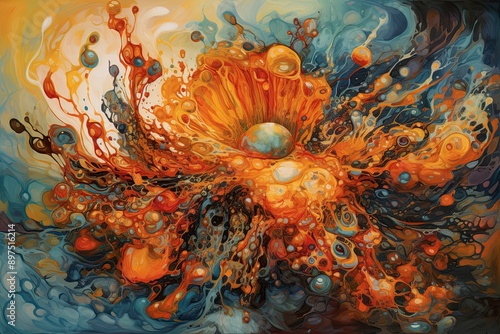 A vibrant abstract organic form that blends fluid, realistic, and fantastical elements photo