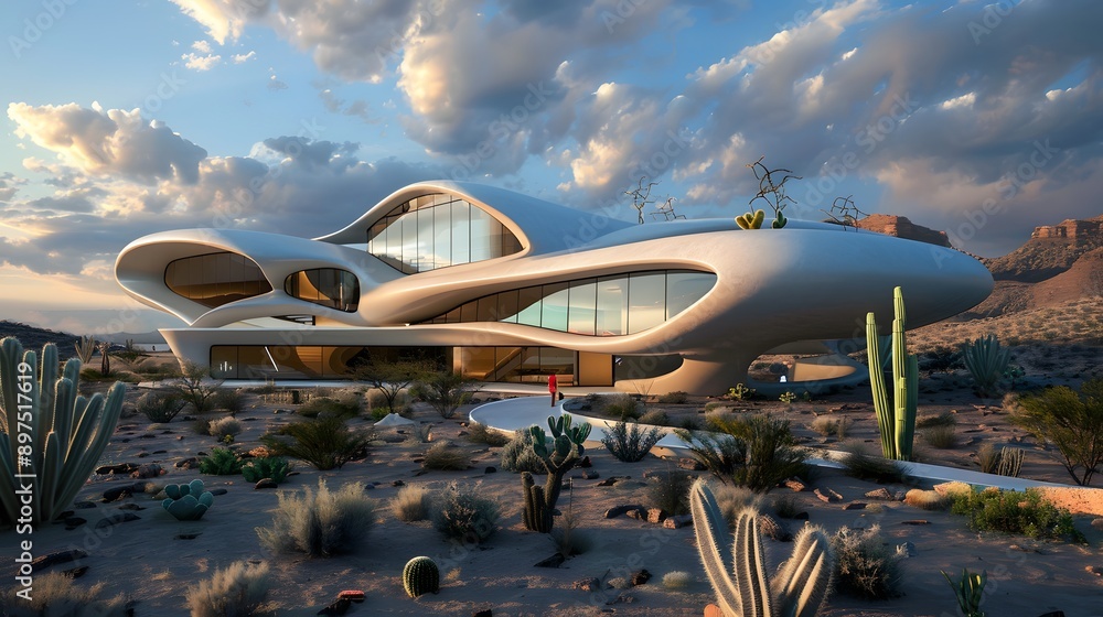 Futuristic Modern House in Desert Landscape Futuristic Modern House in Desert Landscape