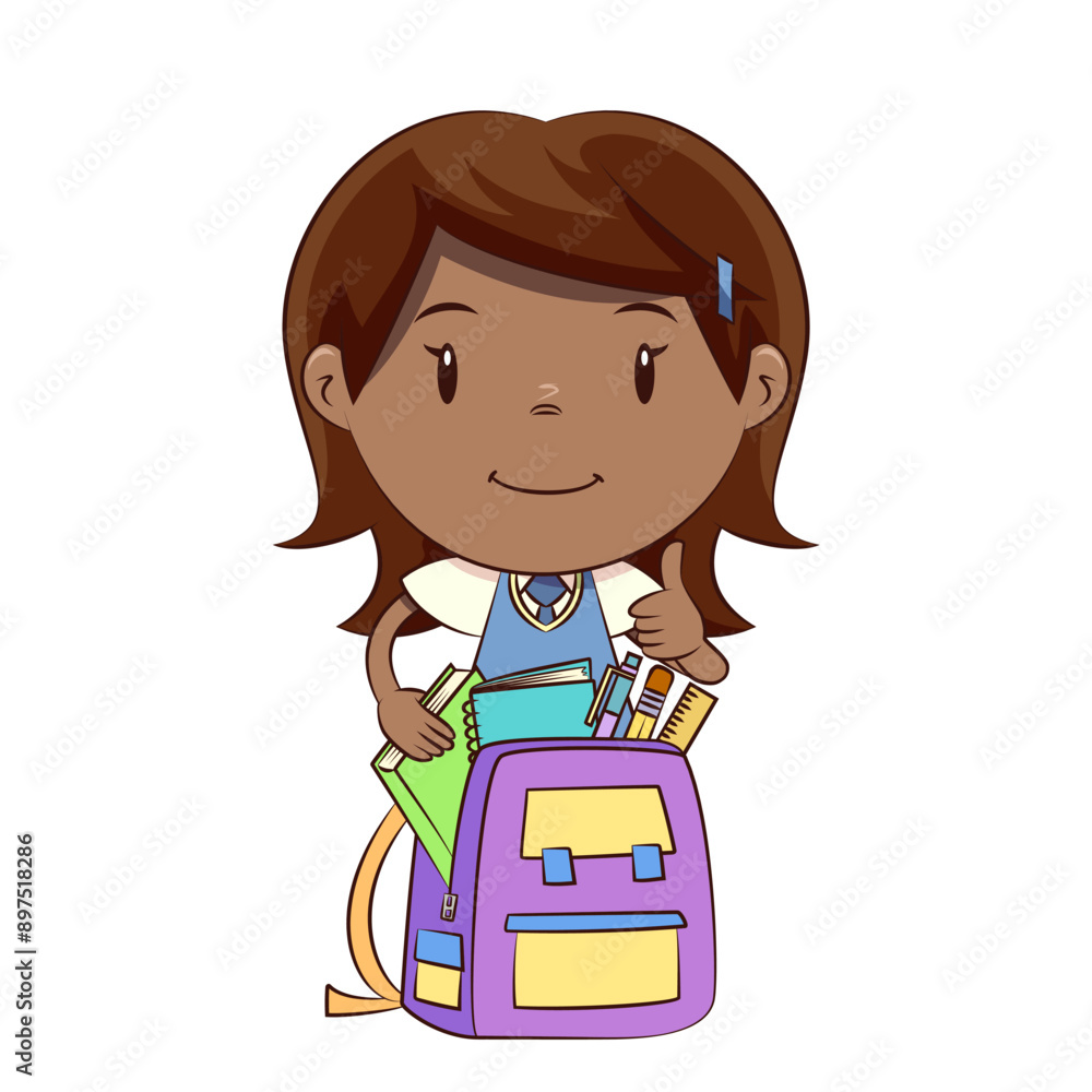 Little girl backpack school supplies, student, back to school Little girl backpack school supplies, student, back to school