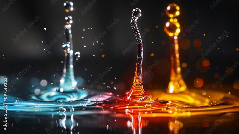 Highspeed shot capturing colorful liquid splashes with stunning detail and contrast, appearing dynamic and vibrant Highspeed shot capturing colorful liquid splashes with stunning detail and contrast, appearing dynamic and vibrant