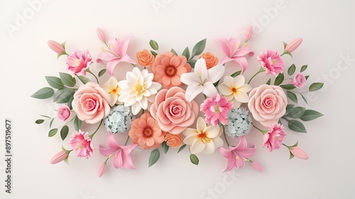 3D floral bouquet with roses, lilies, and hydrangeas