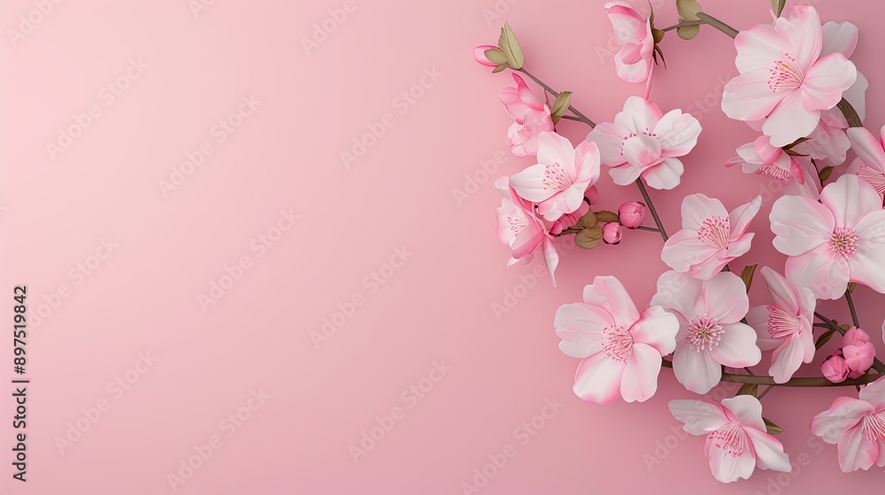 3D cherry blossoms against a soft pink gradient background 3D cherry blossoms against a soft pink gradient background