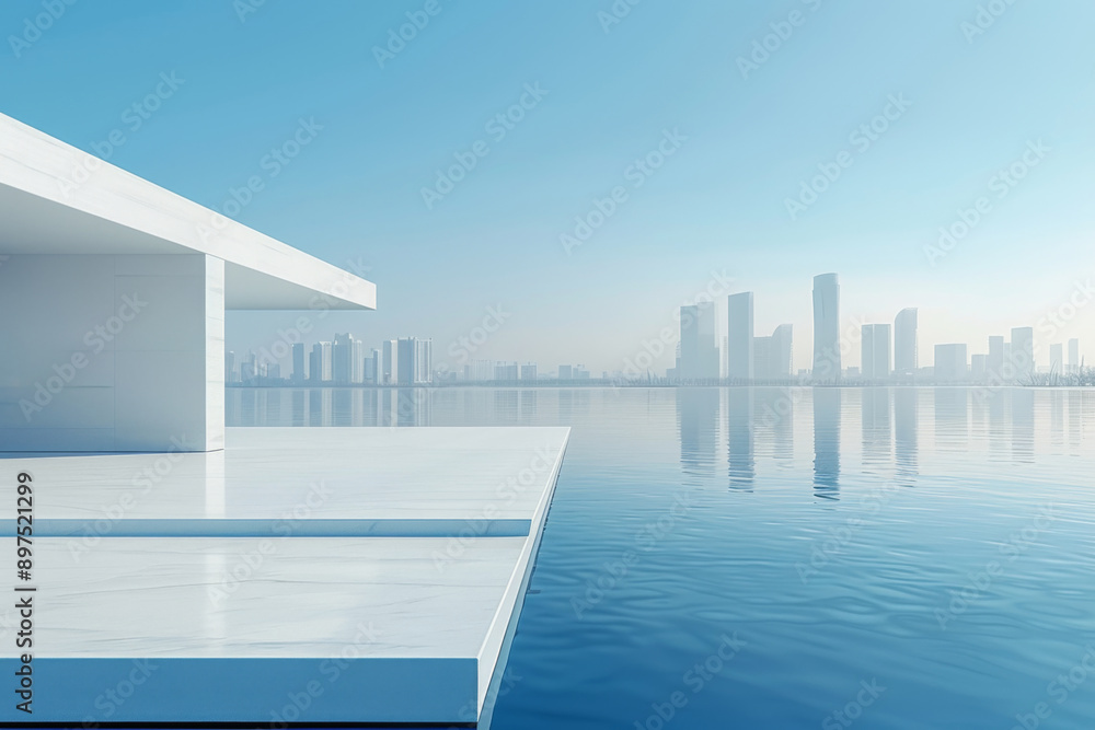 Obraz premium Modern buildings by the lake. The modern urban skyline is in the background.