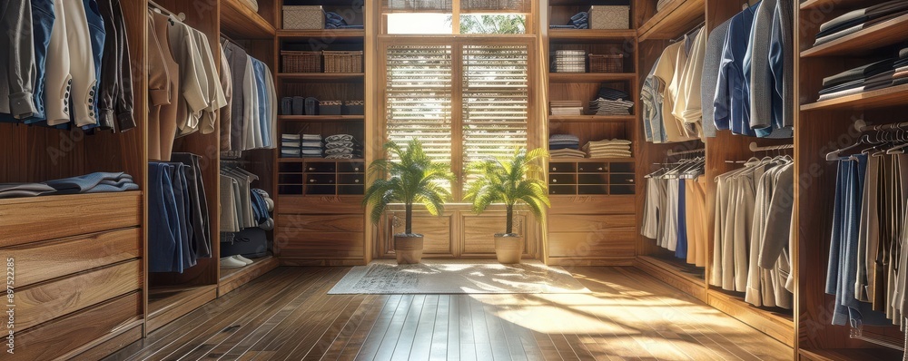 Obraz premium Realistic view of a minimalist wardrobe with versatile clothing pieces