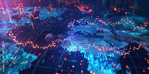 Abstract depiction of global stocks with vibrant lightning effects symbolizing financial data flow.