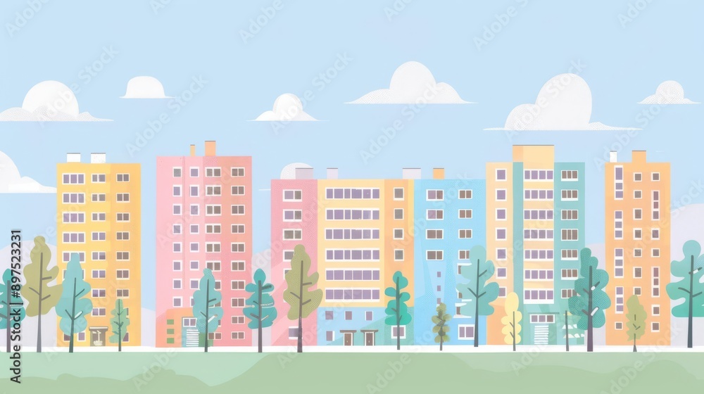 Olympic village flat design side view community theme animation colored pastel Olympic village flat design side view community theme animation colored pastel