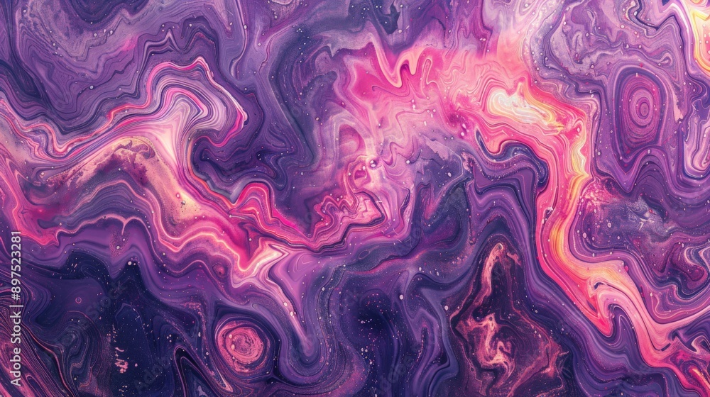 Fluid acrylic paint creating a marble effect with pink and purple colors in abstract background Fluid acrylic paint creating a marble effect with pink and purple colors in abstract background