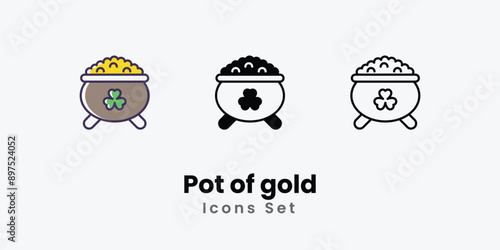 Pot of gold Icons thin line and glyph vector icon stock illustration