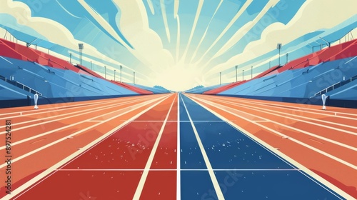 Track and field flat design front view competition theme cartoon drawing Splitcomplementary color scheme