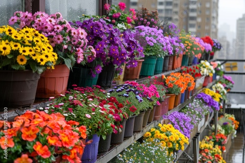 Vibrant flower market with colorful blooms and bustling atmosphere, offering a lively and picturesque scene.