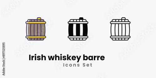 Irish whiskey barre Icons thin line and glyph vector icon stock illustration