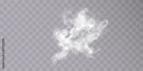 Realistic white smoke. The effect of smoke, cloudiness, smog. Vector on transparent background.