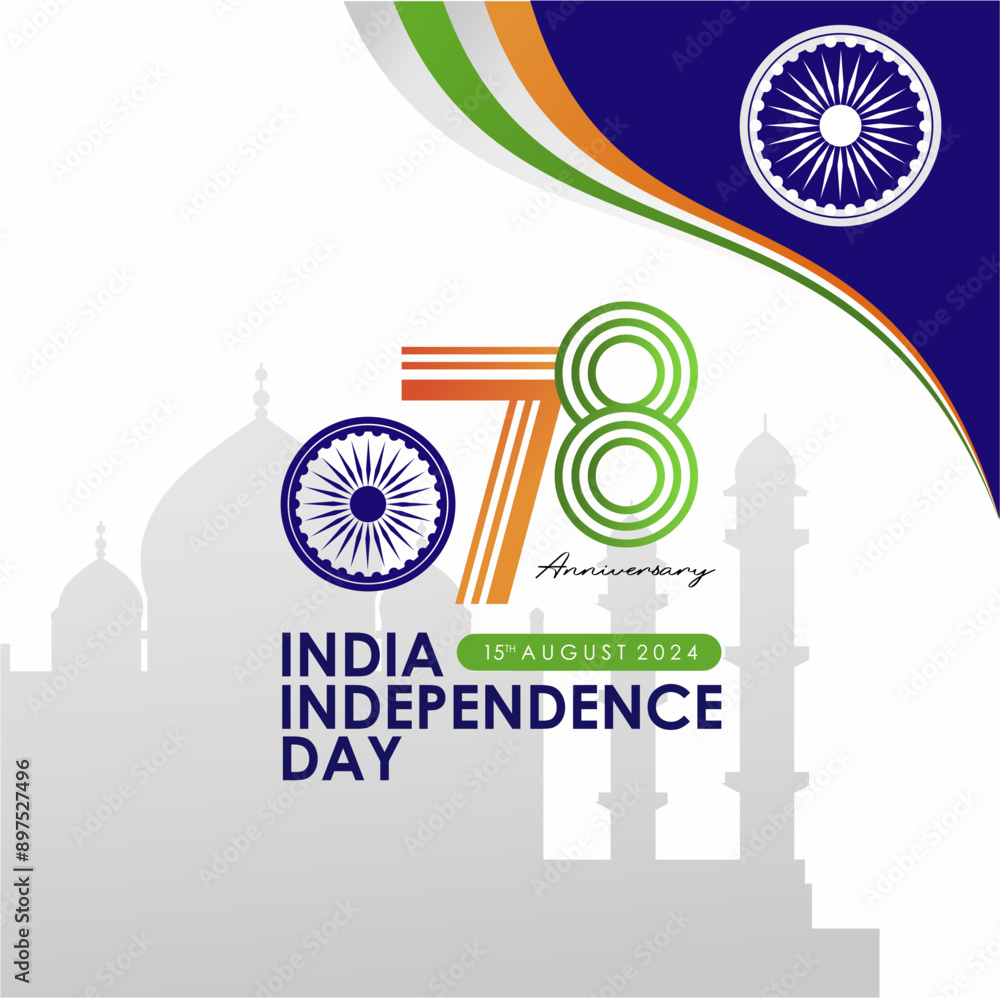 78th Anniversary of India Independence Day 2024 Greeting Design with