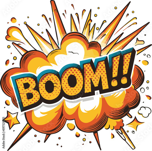 Vector of Comic book retro sound effects. with a text "BOOM!!"