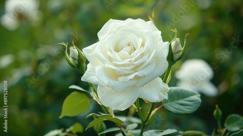 Fototapeta Naklejka Na Ścianę i Meble -  White rose variety called Rosa Alba Maxima blooming in the garden