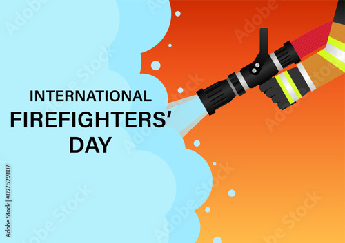 Fire Extinguishing. International Firefighters Day. Vector Illustration.