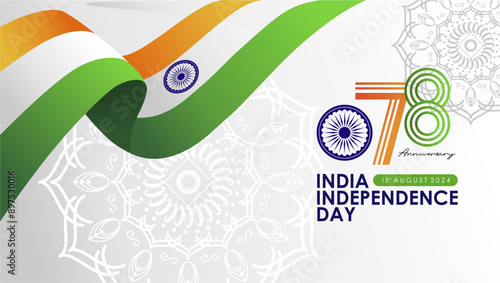 Happy 78th India Independence Day 2024 Greeting Card Design with 78th Logo and India Flag. India Independence Day 15th August 2024 Banner, Poster, Background, Feed, Template.
