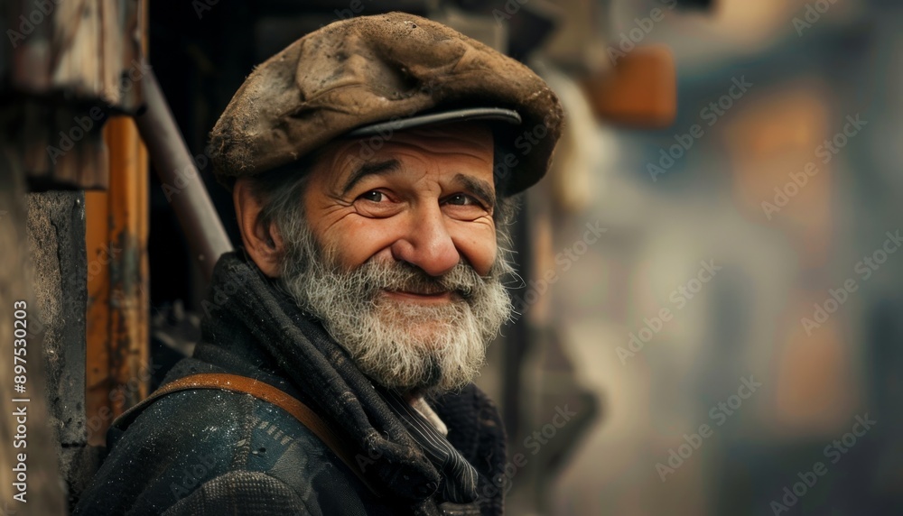 An ultra sharp photo of a likable chimney sweep outdoors, exuding warmth and charm, showcasing his An ultra sharp photo of a likable chimney sweep outdoors, exuding warmth and charm, showcasing his