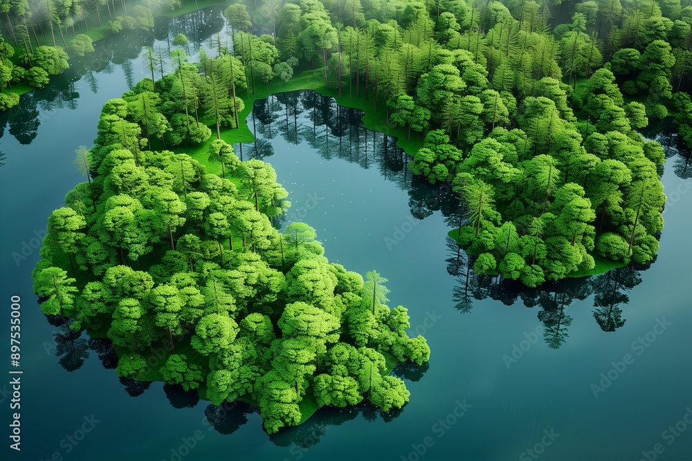 Rainforest and lake in high angle Rainforest and lake in high angle
