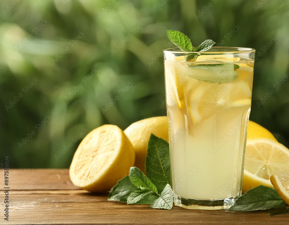 Refreshing Summer Vibes Cool Lemonade and Fresh Fruits on Wooden Table Refreshing Summer Vibes Cool Lemonade and Fresh Fruits on Wooden Table
