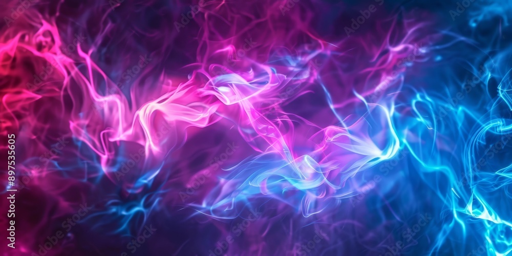 Fototapeta premium Abstract art with vivid pink and blue smoky effect on dark background, creating dynamic visual experience