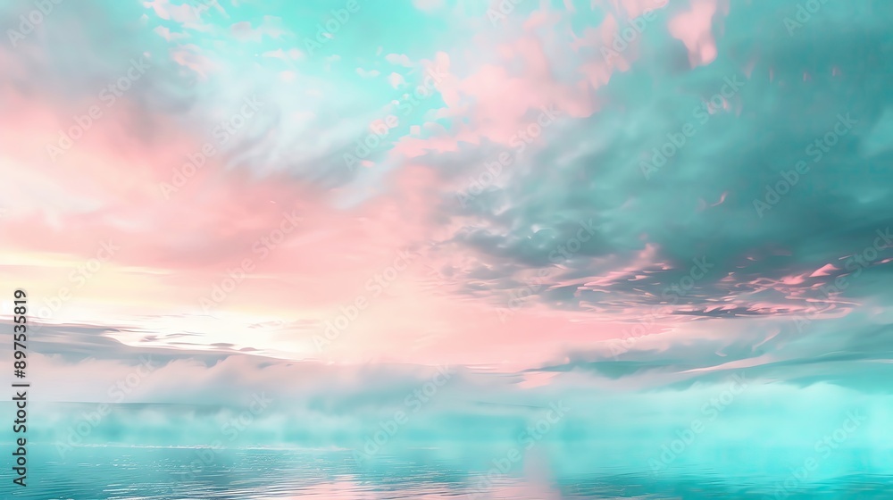 Obraz premium A serene landscape featuring pastel skies and tranquil waters reflecting the colors of dawn, evoking feelings of peace and calm.