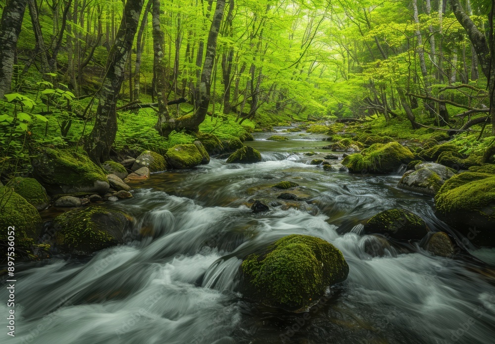 river in the forest of white water and green trees at high noon river in the forest of white water and green trees at high noon