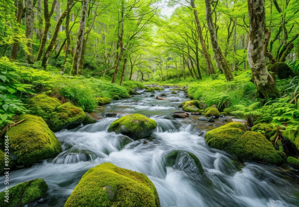 river in the forest of white water and green trees at high noon river in the forest of white water and green trees at high noon
