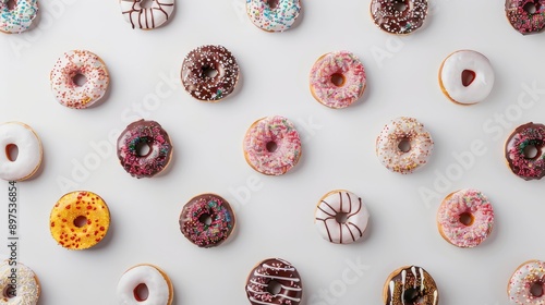 Summer wallpaper featuring assorted donuts on white backdrop